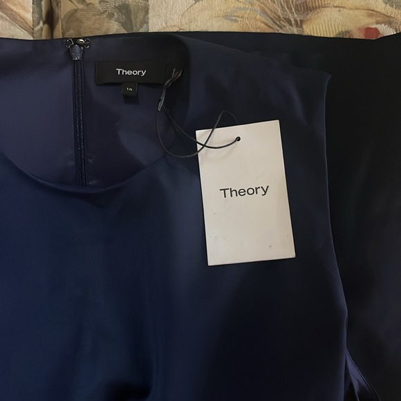 NWT Theory Sleeveless Front Ruching Sheath Dress, Sea Blue - Picture 14 of 15